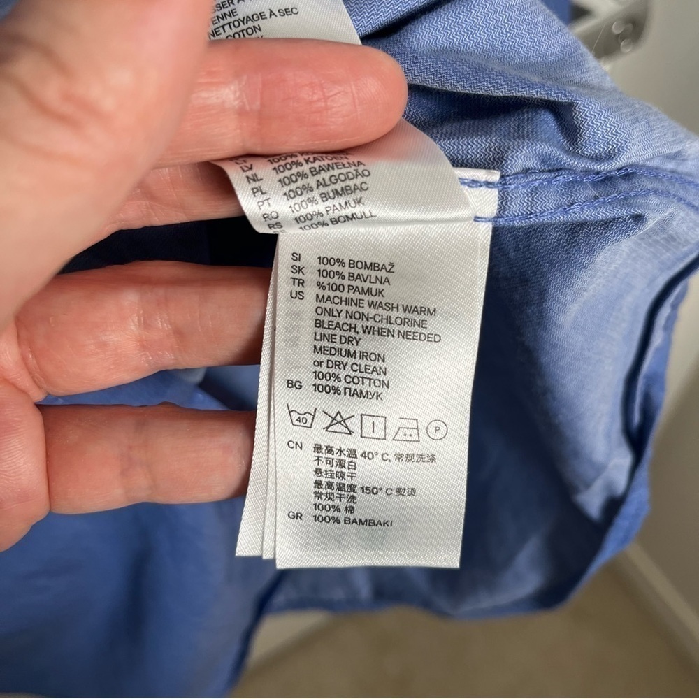 H&M Long Sleeve Button Up Collared Shirt Blue Men Size Large - Picture 8 of 11